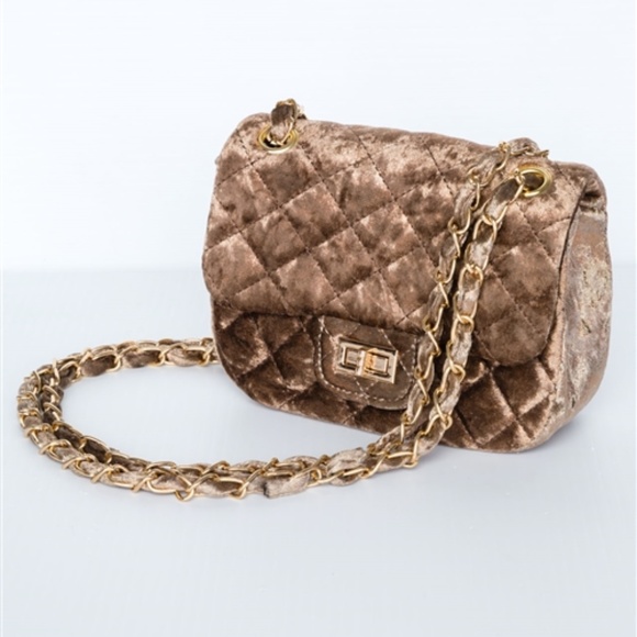 CLASSIC QUILTED VELVET SHOULDER BAG mocha - Picture 2 of 8